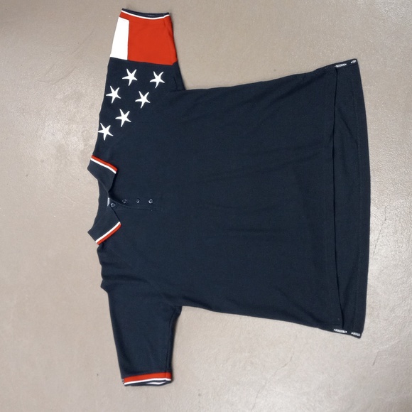 ROCKPOINT FREEDOM RED,WHITE &BLUE SHORT SLEEVE POLO SHIRT WITH STARS ON SHOULDER - Picture 3 of 12